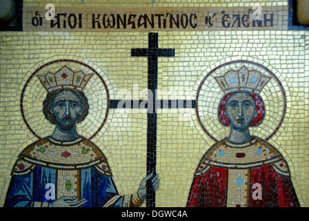 Greek Orthodox Christianity, mosaic, Saint Constantine and Helen, church, Village Tochni, Southern Cyprus, Republic of Cyprus Stock Photo