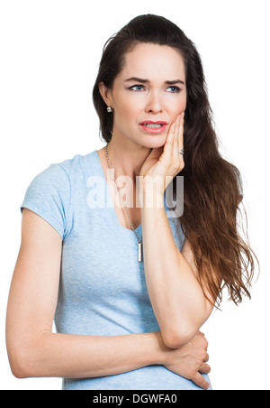 A young woman suffering from toothache. Isolated on white. Stock Photo