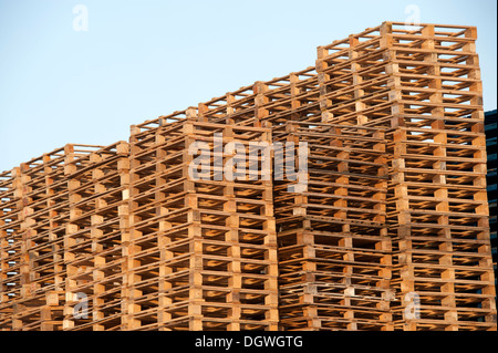 Lots of wooden Pallets Stacks Stacked Stock Photo