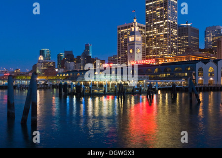 The Ferry Building on the Embarcadero at dusk, San Francisco, California, USA, North America Stock Photo