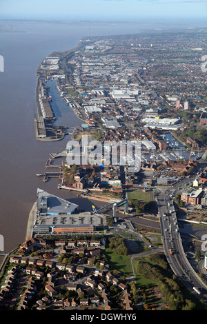 aerial view of the north bank of the Humber Estuary and Hull, East Yorkshire Stock Photo