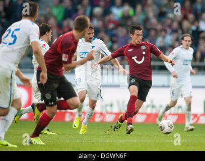 Sinsheim, Germany. 18th Oct, 2013. Hoffenheim's Kai Herdling (R) and  Leverkusen's Sebastian Boenisch debate after the Bundesliga soccer match  between 1899 Hoffenheim and Bayer Leverkusen at Rhein-Neckar-Arena in  Sinsheim, Germany, 18 October