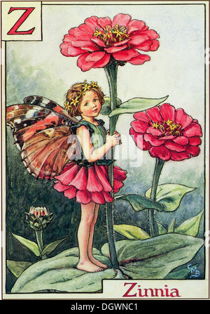 Flower Fairies Illustration by Cicely Mary Barker - The Zinnia Fairy, 1934 Stock Photo