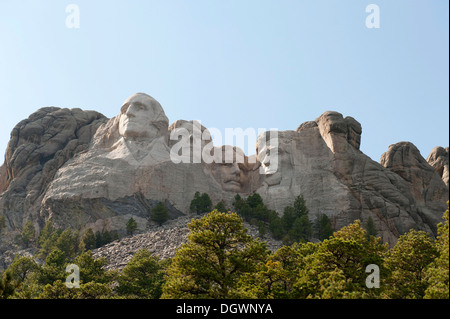 Busts of four presidents carved in rock, Mount Rushmore National Memorial, near Rapid City, South Dakota, USA Stock Photo