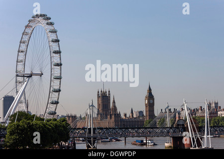 London Eye Ferris wheel, Big Ben, Westminster Palace, London, England, United Kingdom, Europe Stock Photo