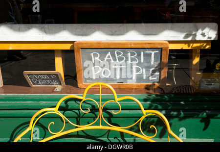 A small restaurant in Greenwich Village features rabbit pot pie Stock Photo