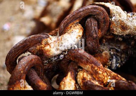Color detail of some large rusty chain Stock Photo
