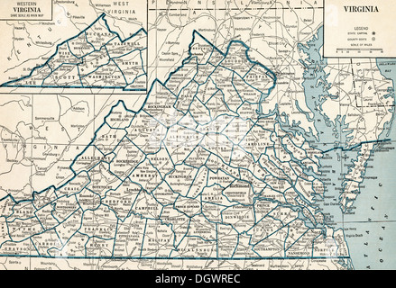 Old map of Virginia, 1930's Stock Photo - Alamy