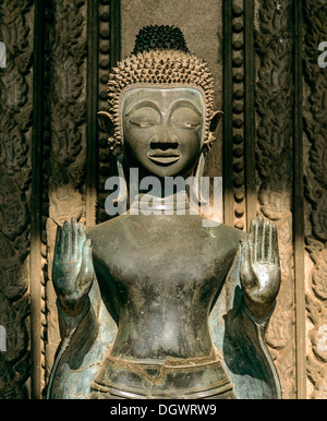 Buddha statue in front of Wat Ho Prakeo, Ho Phra Keo Temple, National Museum, Vientiane, Vientiane Province, Laos Stock Photo