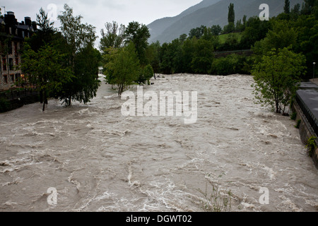 The Rio Ara in flood after rains of June 2013, Ordesa, Pyrenees, Spain. Stock Photo
