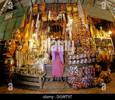 Souvenir shop at Shwedagon Pagoda, Rangun, Yangon Region, Myanmar, Burma Stock Photo