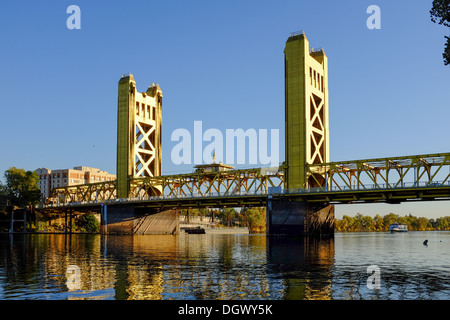 Tower Bridge over the Sacramento River at Old Sacramento State Historic Park, California. Stock Photo