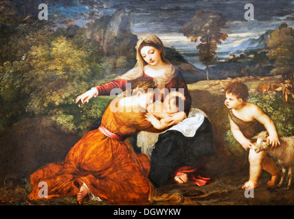 The Madonna And Child With A Female Saint And The Infant Saint John The Baptist - by Titian, 1530's Stock Photo