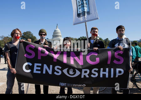 Washington, DC USA. 26th Oct, 2013. :  Thousands of citizens and many public advocacy organizations gather to rally on Capitol Hill in protest, resulting from recent  reports of domestic and international surveillance by the NSA © B Christopher/Alamy Live News Stock Photo