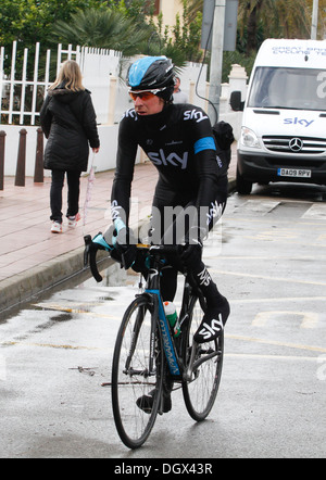 UK Rider Sir Bradley Wiggins seen during a training session  in the 2013 MAjorca´s pre-season stage, Spain. Stock Photo