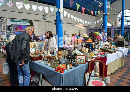 Sunday antiques market in Market Hall, Abergavenny, Monmouthshire, Wales, United Kingdom Stock Photo