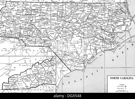 Old map of North Carolina, 1930's Stock Photo