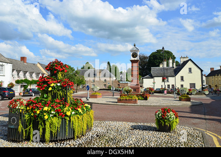 Twyn Square and clock tower, Usk, Monmouthshire, Wales, United Kingdom Stock Photo