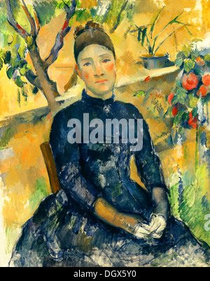 Madame Cézanne (Hortense Fiquet) in the Conservatory - by Paul Cézanne, 1891 Stock Photo
