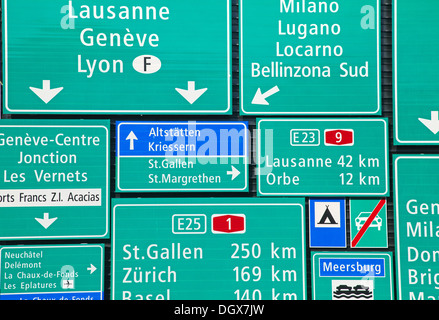 Collection of the swiss highway signs Stock Photo