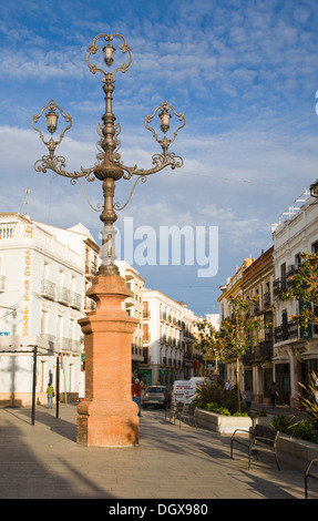 Elaborate street lighting in city centre street Ronda Spain Stock Photo