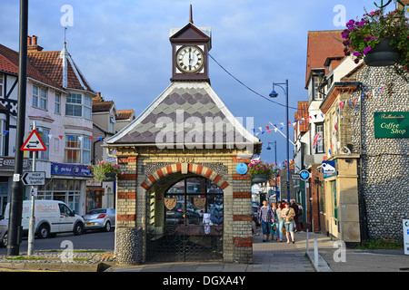 Old water pump clock tower, High Street, Sheringham, Norfolk, England, United Kingdom Stock Photo