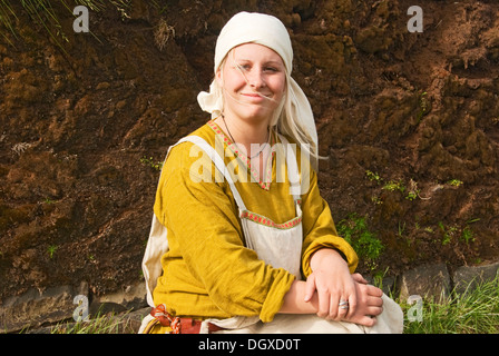 Young farmer woman, Látrabjarg, Iceland, Europe Stock Photo