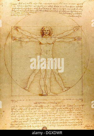 The Vitruvian Man - by Leonardo da Vinci, 1490 Stock Photo