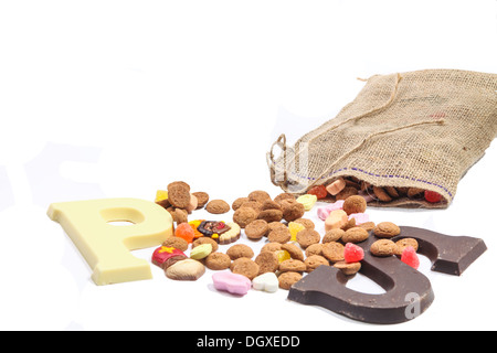 Sinterklaas bag with sweets and chocolate letters Stock Photo