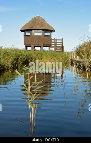 Bird observation tower at Hickling Broad, Norfolk, UK, Broads National Park Stock Photo