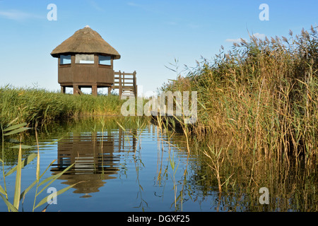 Bird observation tower at Hickling Broad, Norfolk, UK, Broads National Park Stock Photo