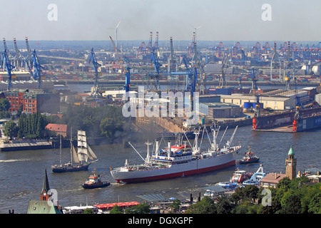 Cap San Diego museum ship travelling on the Elbe river in the Port of Hamburg, Hamburg Stock Photo