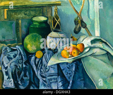 Still Life with a Ginger Jar and Eggplants  - by Paul Cézanne, 1894 Stock Photo