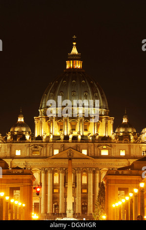 St. Peter's Basilica, illuminated at night, Via della Conciliazione, Vatican, Rome, Italy, Europe Stock Photo