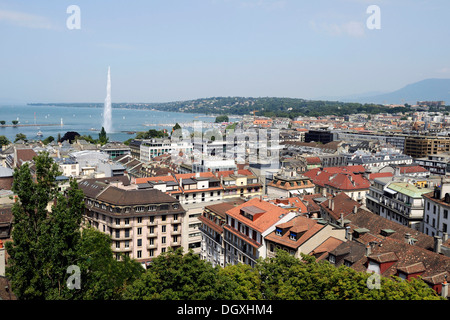 View of Lake Geneva with the Jet d'Eau, Geneva, Switzerland, Europe Stock Photo