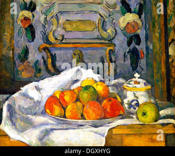 Cezanne Still Life with Fruit Dish, 1879-80; Paul Cezanne painting, oil ...