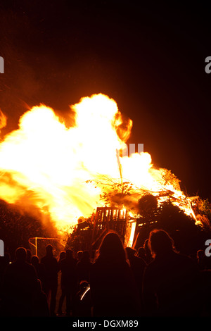 Firework display and bonfire night in Naunton, Gloucestershire Stock Photo