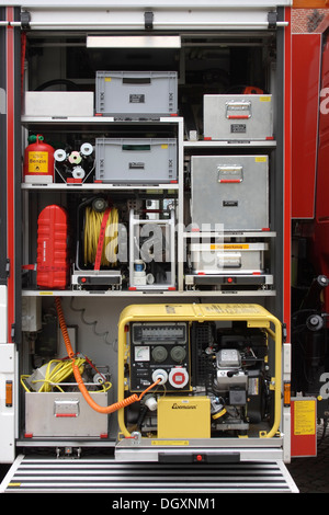 Detailed view of the tools in a fire truck Stock Photo