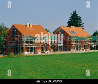 Two detached houses under construction, Baierbrunn, Bavaria, Germany Stock Photo