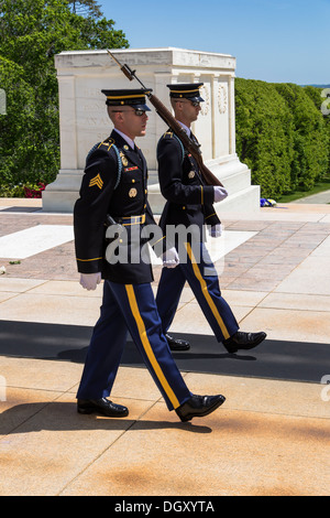 Changing of the honor guard at the Tomb of the Unknown soldier in Arlington National Cemetery Stock Photo