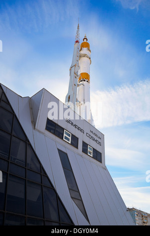 Real 'Soyuz' type rocket as monument Stock Photo