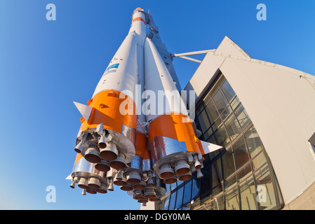 Real 'Soyuz' type rocket as monument Stock Photo