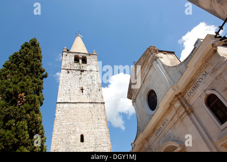 Steeple of the Parish Church of the Visitation of the Blessed Virgin Mary in Bale, Valle, Istria, Croatia, Europe, Bale, Croatia Stock Photo
