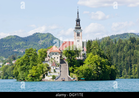 Blejski Otok Island with St. Mary's Church in Lake Bled in Bled, Slovenia, Europe, Bled, Upper Carniola, Slovenia Stock Photo