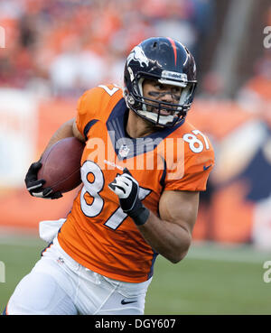 Miami, Fla, USA. 23rd Oct, 2011. Denver Broncos wide receiver Eric Decker ( 87) during the Broncos 18-15 overtime win against the Miami Dolphins at Sun  Life Stadium on Oct. 23, 2011 in