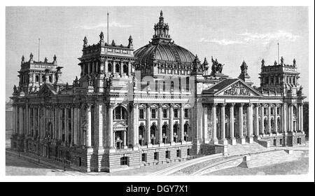 West facade of the Reichstag Building in Berlin, illustration from Meyers Konversations-Lexikon encyclopaedia, 1897 Stock Photo