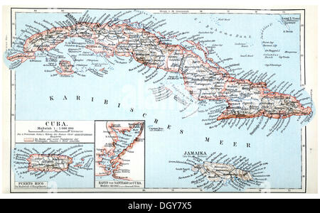 Map of Cuba, from Meyers Konversations-Lexikon encyclopaedia, 1897 Stock Photo