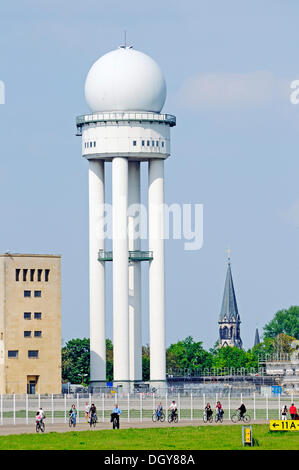 Radar tower of Tempelhof Airport, handed over to the public in May 2010, Tempelhofer Feld between the Tempelhof, Neukoelln and Stock Photo