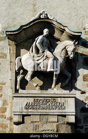 Monument to King Albert of Saxony at Lauenturm tower, historic center, Bautzen, Saxony, Germany Stock Photo