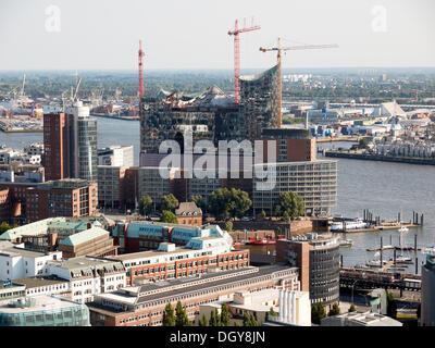 View from St. Michaelis Church towards the Elbe Philharmonic Hall and the harbour, Hamburg Stock Photo